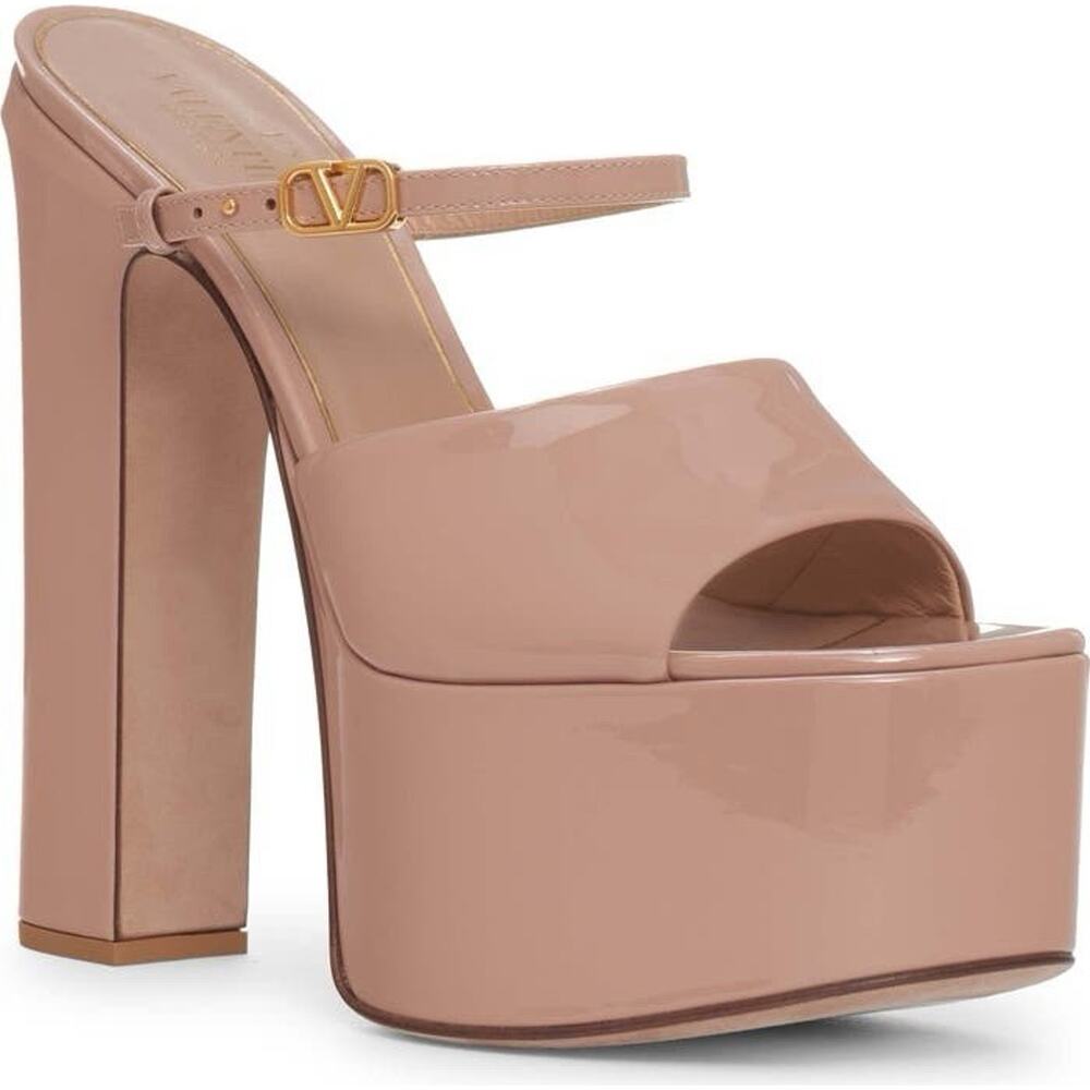 Valentino Tan-Go Platform Sandal Slides Patent Leather Rose Gold US 12 NWOB